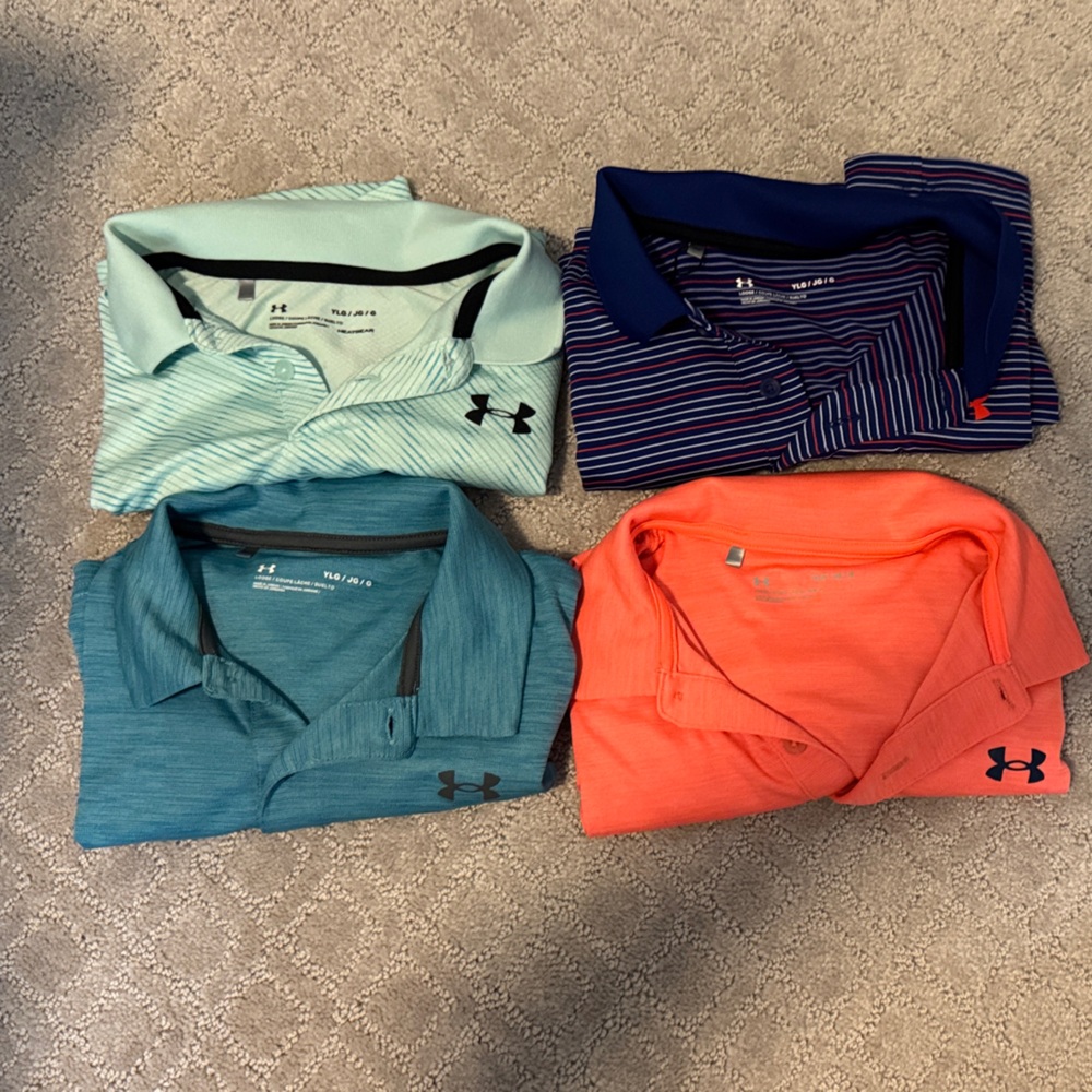 Under Armour Polo Shirt Collection - Teal, Light Green, Coral, Navy Stripes